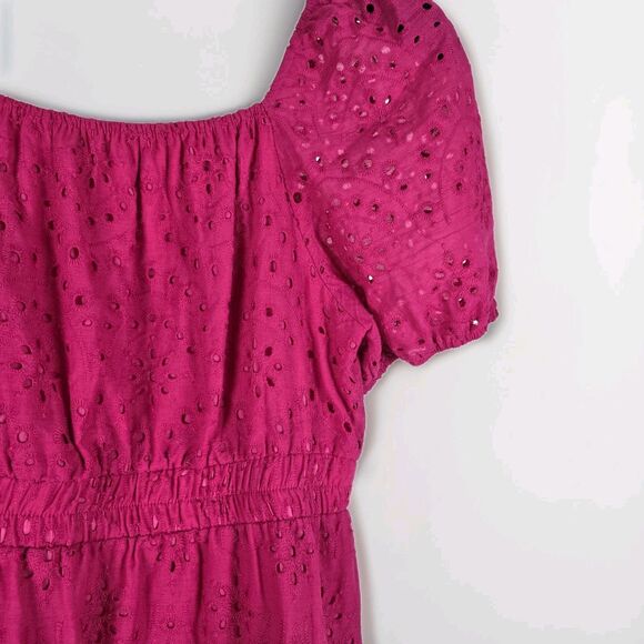 GRACE KARIN Eyelet Dress Women Large Pink Square Neck Short Puff Sleeve Casual - Picture 4 of 10